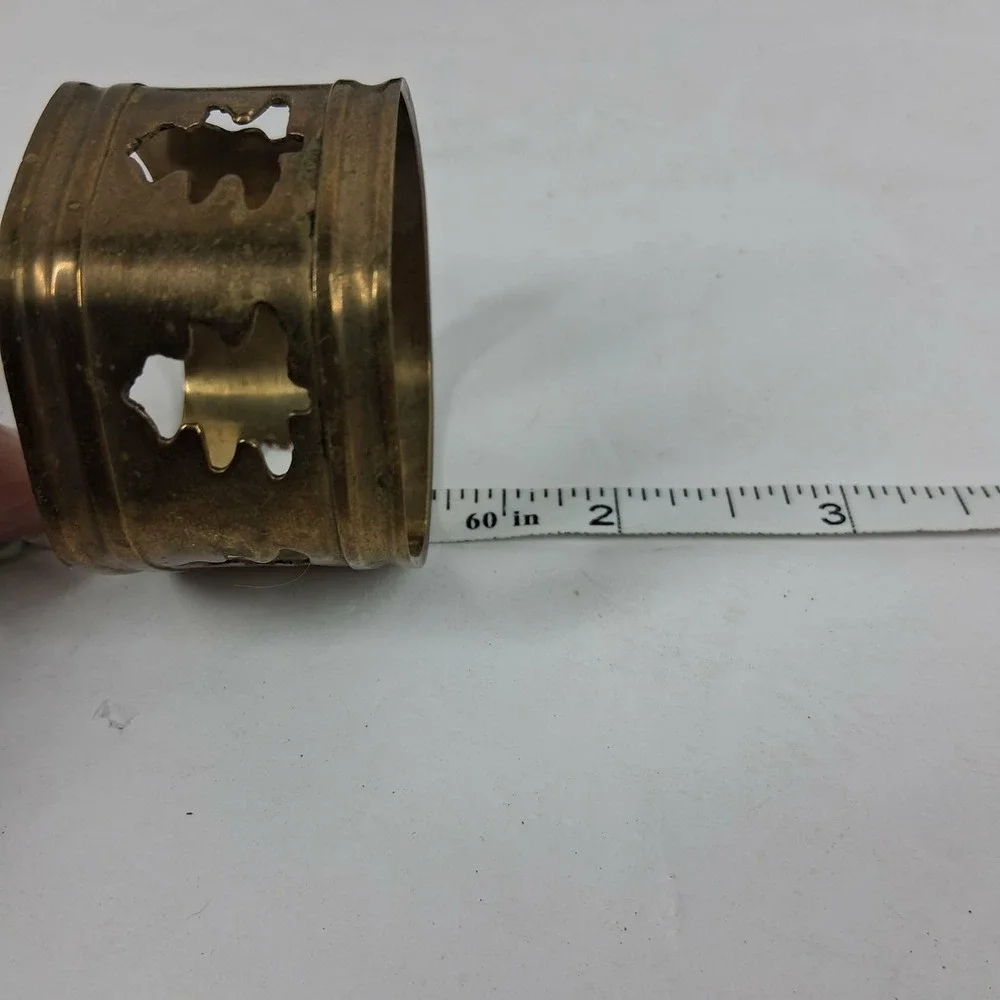 Vintage Brass Christmas Tree Napkin Rings Set of 4 Hexagon Holiday Gold‎ India